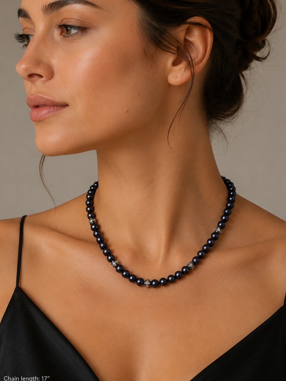 Danbury Mint Necklace Black Pearl Swarovski Crystal 925 Sterling Silver